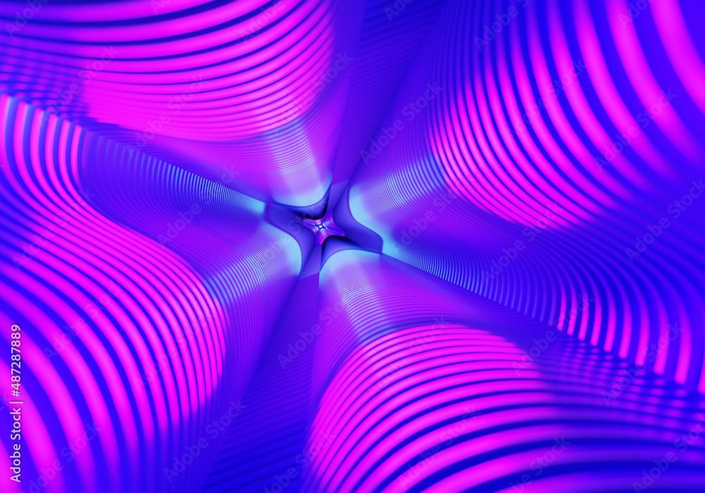 Poster neon background. tunnel pattern. geometric wallpaper. lines in neon blue-purple. background on abstr