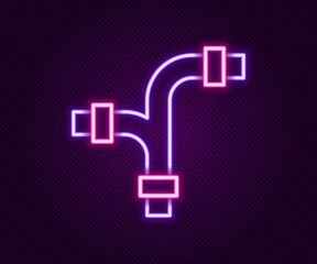 Glowing neon line Industry metallic pipe icon isolated on black background. Plumbing pipeline parts of different shapes. Colorful outline concept. Vector