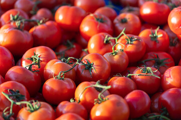 Fresh red cherry tomatoes, soft selective focus. Background with tomatoes