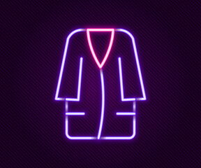 Glowing neon line Bathrobe icon isolated on black background. Colorful outline concept. Vector