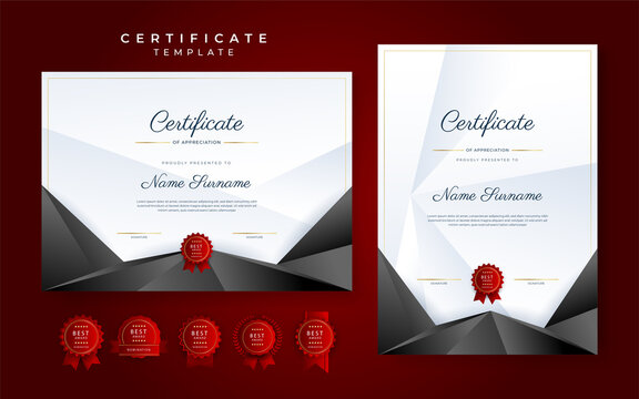 Black And Red Certificate Of Achievement Border Template With Luxury Badge And Modern Line Pattern. For Award, Business, And Education Needs