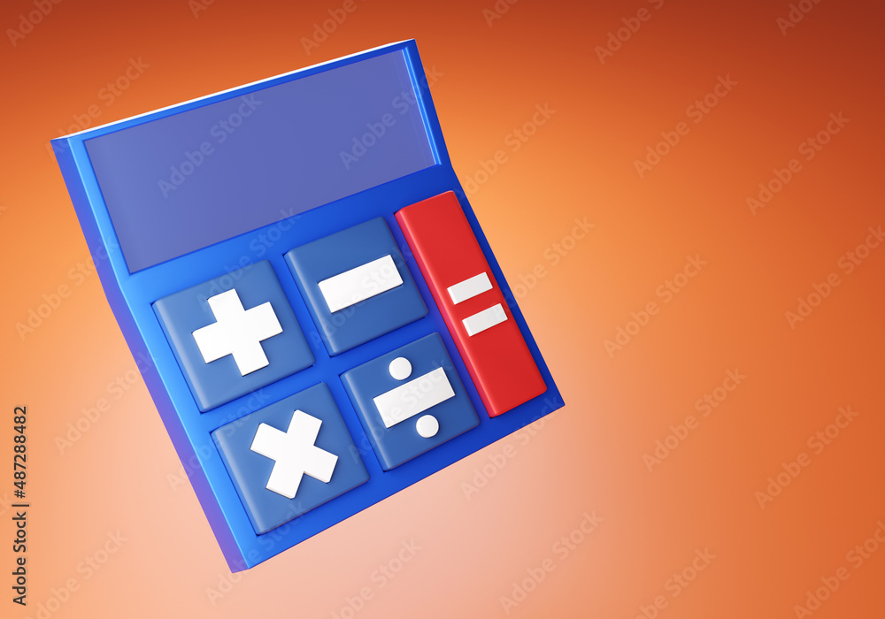 Poster calculator with big buttons. calculator as symbol of bookkeeping and accounting. blue calculator in 