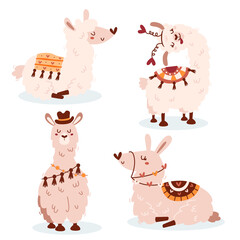 Set of cute llamas and alpacas