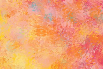 Fototapeta premium 春の油絵抽象背景）黄色とオレンジとピンク 点描風 温かい 手描き ナチュラル カラフル ブラシ