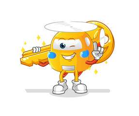 helicopter carry the key mascot. cartoon vector
