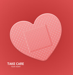 Realistic Detailed 3d Aid Band Plaster Medical Patch Heart Shape. Vector - 487288883