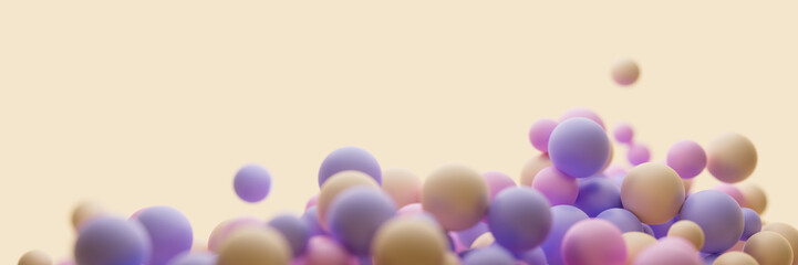 Abstract 3D floating spheres background. Warm and soft colored banner design. 3D rendering.