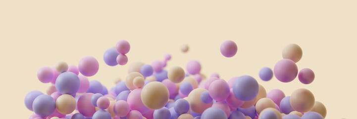 Abstract 3D floating spheres background. Soft and warm colors. 3D rendering.