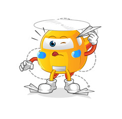 helicopter with paper plane character. cartoon mascot vector