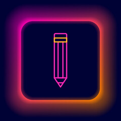 Glowing neon line Pencil icon isolated on black background. Drawing and educational tools. School office symbol. Colorful outline concept. Vector