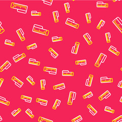 Line Tape measure icon isolated seamless pattern on red background. Measuring tape. Vector
