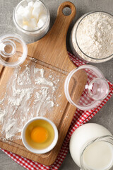 Ingredients for pie or cake cooking, top view