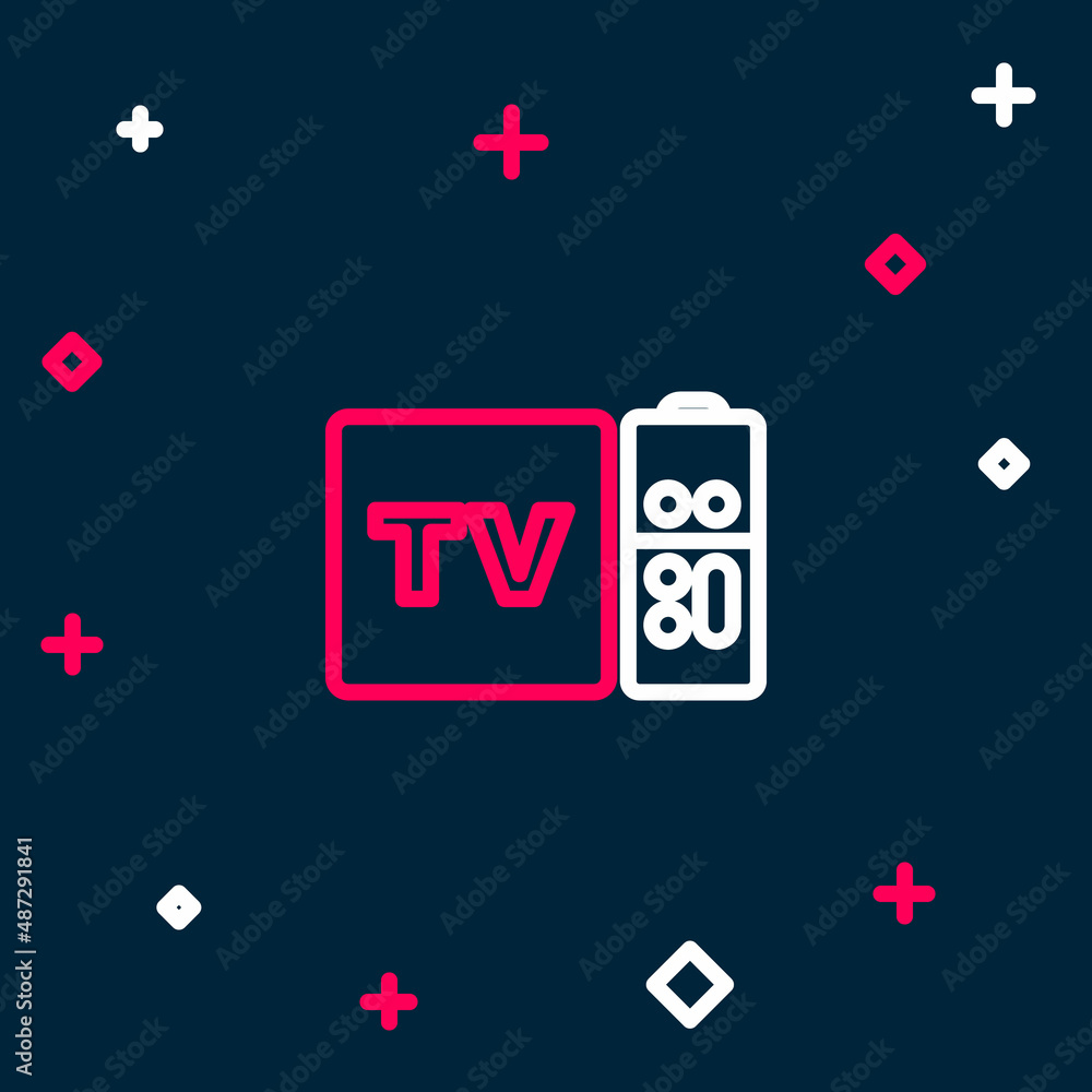 Poster line multimedia and tv box receiver and player with remote controller icon isolated on blue backgrou