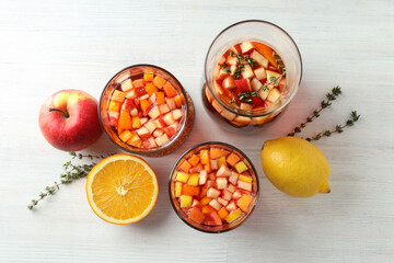 Concept of alcohol drink with Sangria, top view