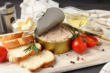 Concept of tasty food with pate, close up