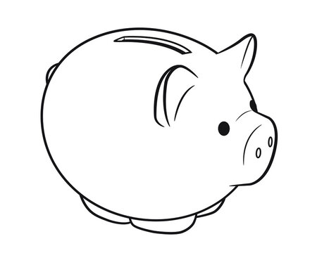 Cute piggy bank outline illustration - stock image.