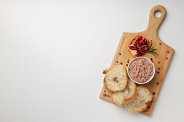 Concept of tasty food with pate, top view