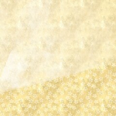 小桜の和柄背景　正方形　金色　上品　ゴージャス　花柄　植物　白いテキストスペース　伝統的　春