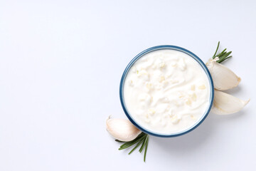 Concept of cooking garlic sauce, space for text