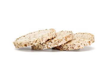 Fitness crispbreads isolated on white background. Healthy diet food. Whole grain crispy bread. Diet bread.