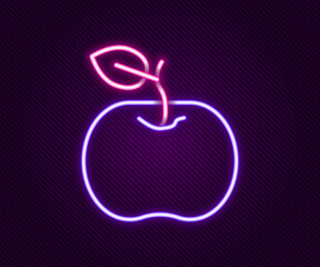 Glowing neon line Apple icon isolated on black background. Excess weight. Healthy diet menu. Fitness diet apple. Colorful outline concept. Vector