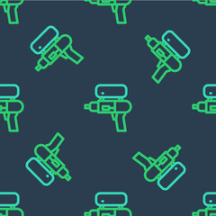 Line Water gun icon isolated seamless pattern on blue background. Vector