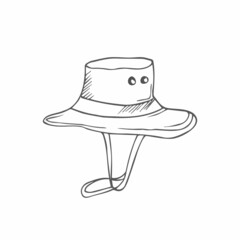 Men's hat. Headdress for boy scouts. Hat for hiking or hunting.Vector illustration in doodle style, isolate on a white background.