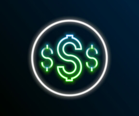 Glowing neon line Dollar symbol icon isolated on black background. Cash and money, wealth, payment symbol. Casino gambling. Colorful outline concept. Vector
