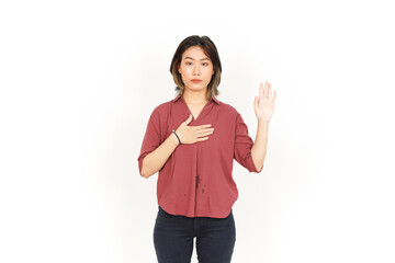 Swearing or Promise Gesture Of Beautiful Asian Woman Isolated On White Background