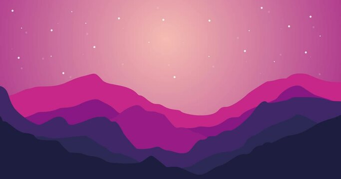 animated background of mountains at night with twinkling stars