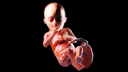 3d rendered illustration of a human fetus - week 28