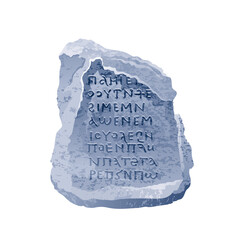 Ancient stone. Greek rock tablet. Vector with greec text. Old background sign. Cartoon writing script. Letter, grave plate, board. Marble rock from Greece with text and grunge texture pattern