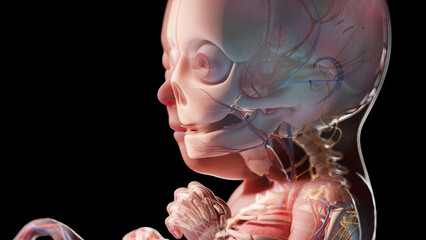 3d rendered illustration of a human fetus - week 30