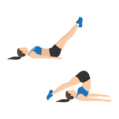Woman doing Roll over exercise. Flat vector illustration isolated on white background