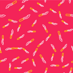 Line Machete or big knife icon isolated seamless pattern on red background. Vector