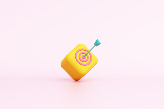 circle archery target or bullseye creative education business success study time management achievement target audience idea aiming darts kids pastel colorful point. clipping path. 3D Illustration.