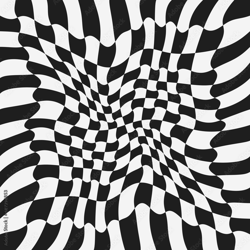 Aufkleber twisted and bent checkerboard pattern in black and white only.
