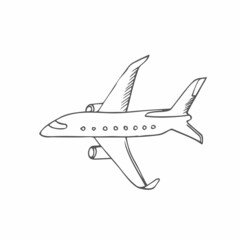 Fototapeta na wymiar doodle air planeillustration. vector line plain isolated on white