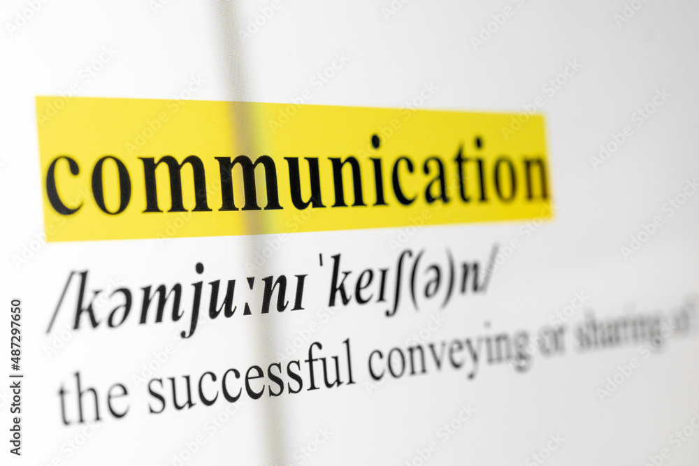 Poster Communication Text Macro Shot Highlighted in Yellow Color On Computer Screen