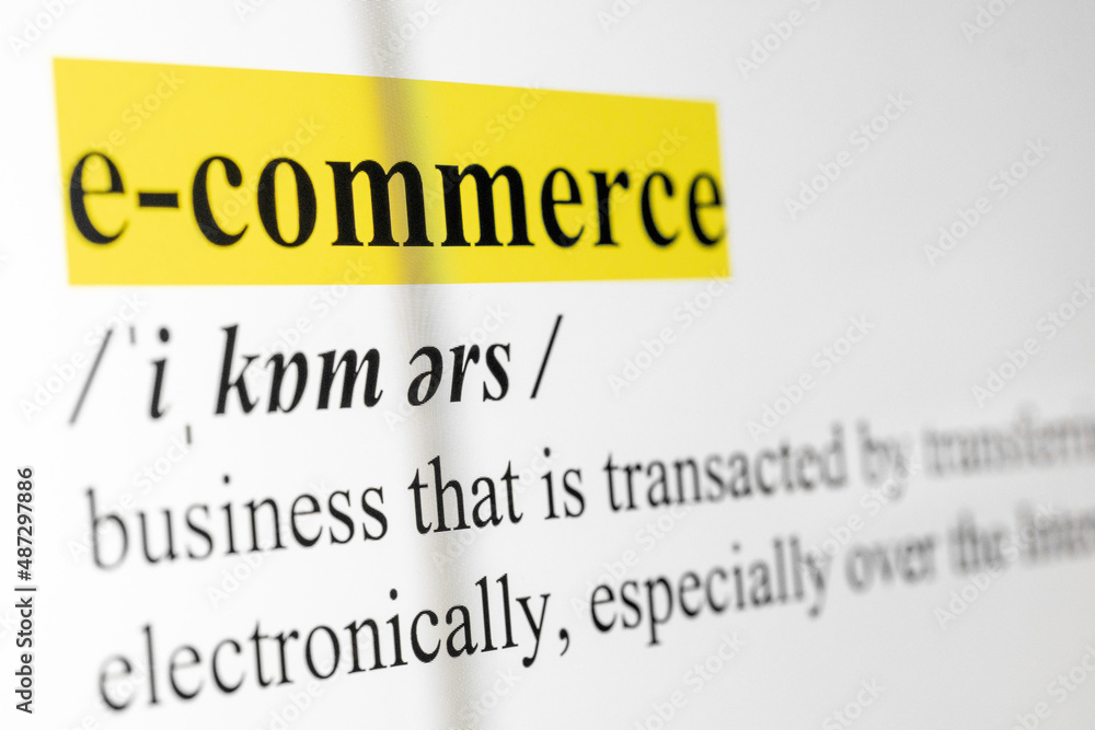 Poster E-commerce Text Macro Shot Highlighted in Yellow Color On Computer Screen