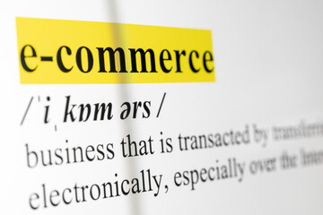 E-commerce Text Macro Shot Highlighted in Yellow Color On Computer Screen