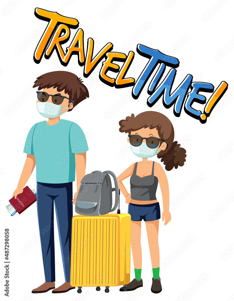 Wall mural Travel Time typography design with couple