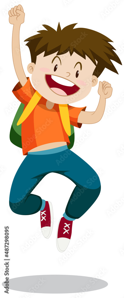 Wall mural cartoon happy boy jumping up on white background