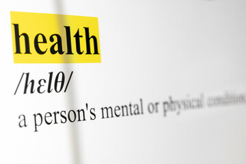 Health Text Macro Shot Highlighted in Yellow Color On Computer Screen