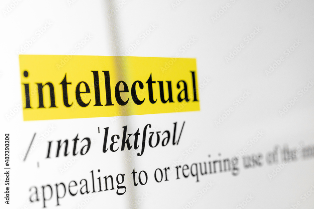 Poster Intellectual Text Macro Shot Highlighted in Yellow Color On Computer Screen