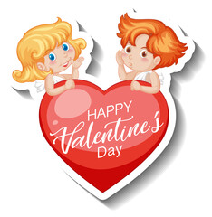 Two little cupids with Happy Valentine's day heart banner