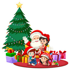 Children celebrating Christmas with Santa Claus