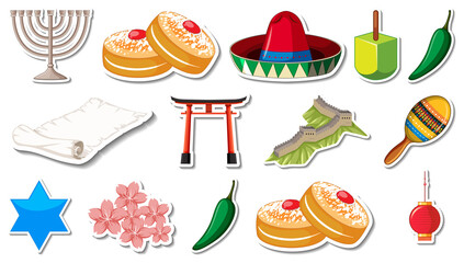 Set of different traditional objects