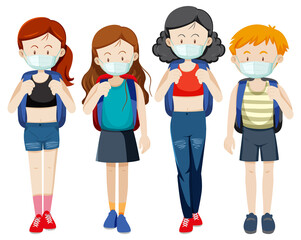 Set of different people wearing masks