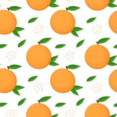 Cute orange or tangerine with leaves. Seamless pattern. Can be used for wallpaper, fill web page background, surface textures